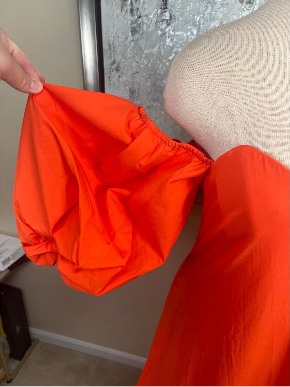 CAROLINE CONSTAS Lucia Off the Shoulder Puff Sleeve Ruffle Hem Orange Maxi Sz L - Picture 5 of 8
